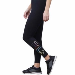 Fila Cotton High Rise Waisted Tight Leggings Black Neon Logo Womens XXL